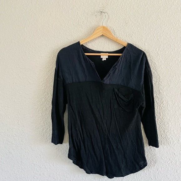 Anthropologie Postmark Black Cotton Linen Pocket Front Top - Picture 1 of 4